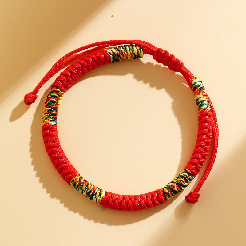 Women's & Men's Tibetan Style Five Gods Of Wealth Carrying Strap Hand-woven Peach Bracelets