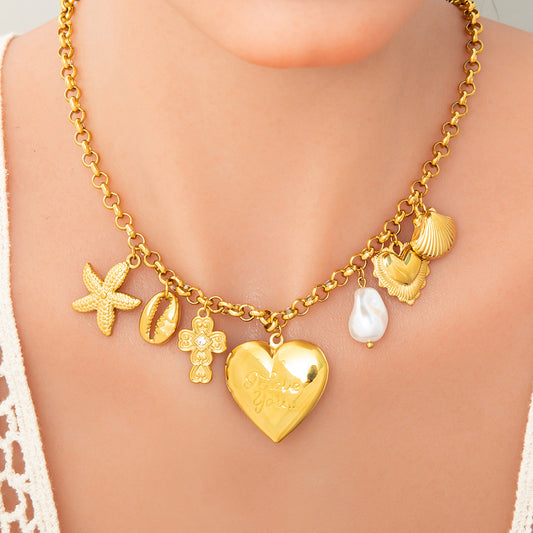 Steel Pearl Gold Handmade Heart Advanced Necklaces