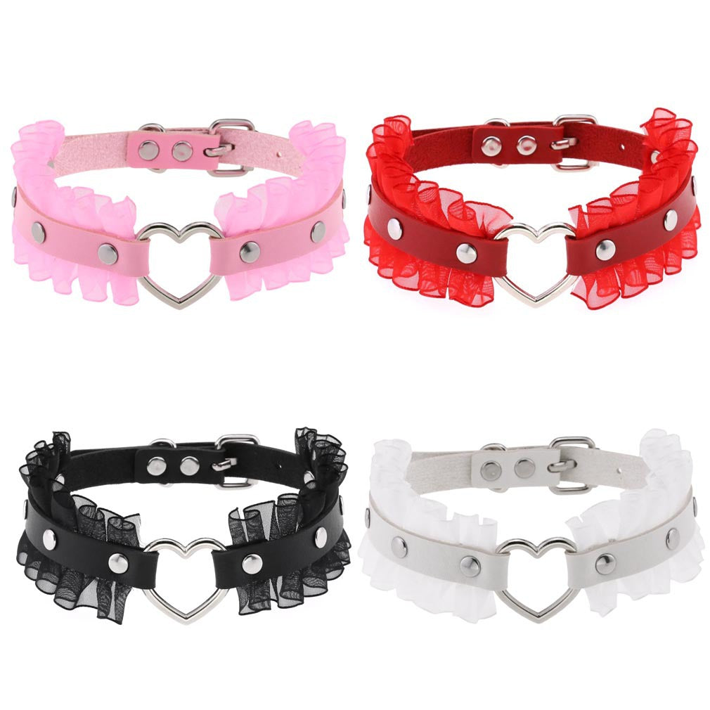 Women's Punk Soft Lace Black Elegant Beautiful Skin Peach Heart Heart-shaped Necklaces