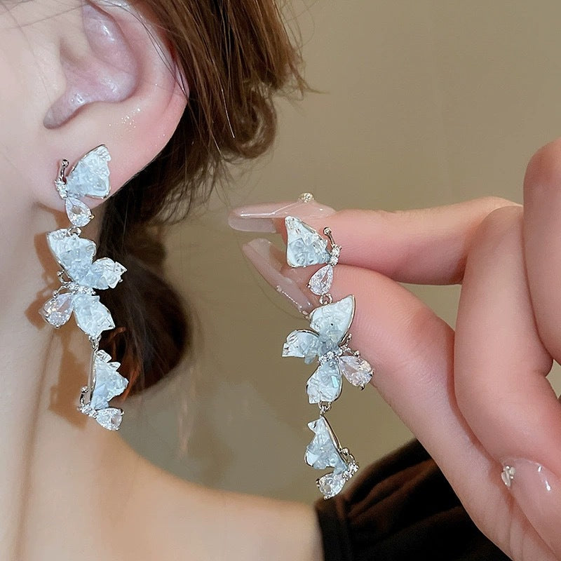 Women's Gradient Crystal Butterfly Niche Design Gentle Fairy Long Earrings