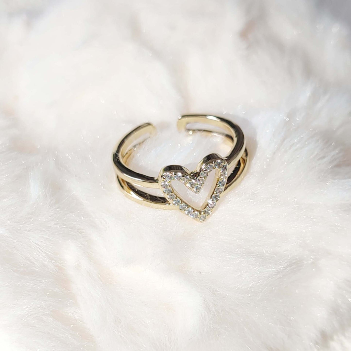 Women's Fashion Simple Hollow Double Layers Loving Heart Niche Ring