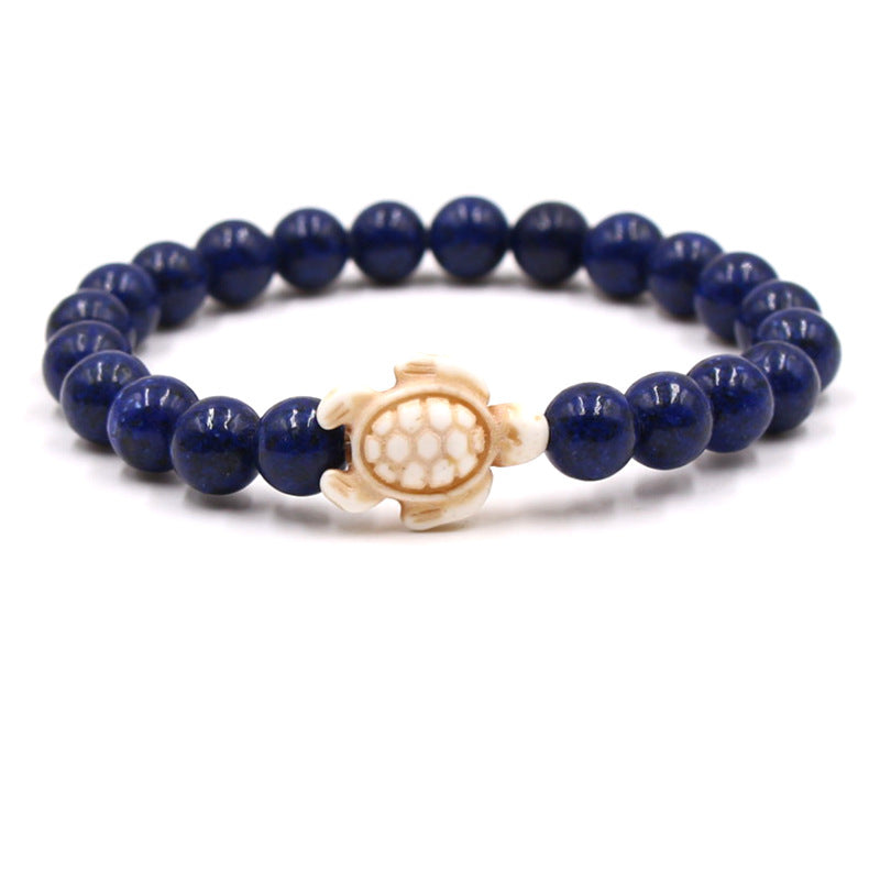 Women's & Men's Natural Yellow Tiger's Eye Beads Turquoise Turtle Bracelet