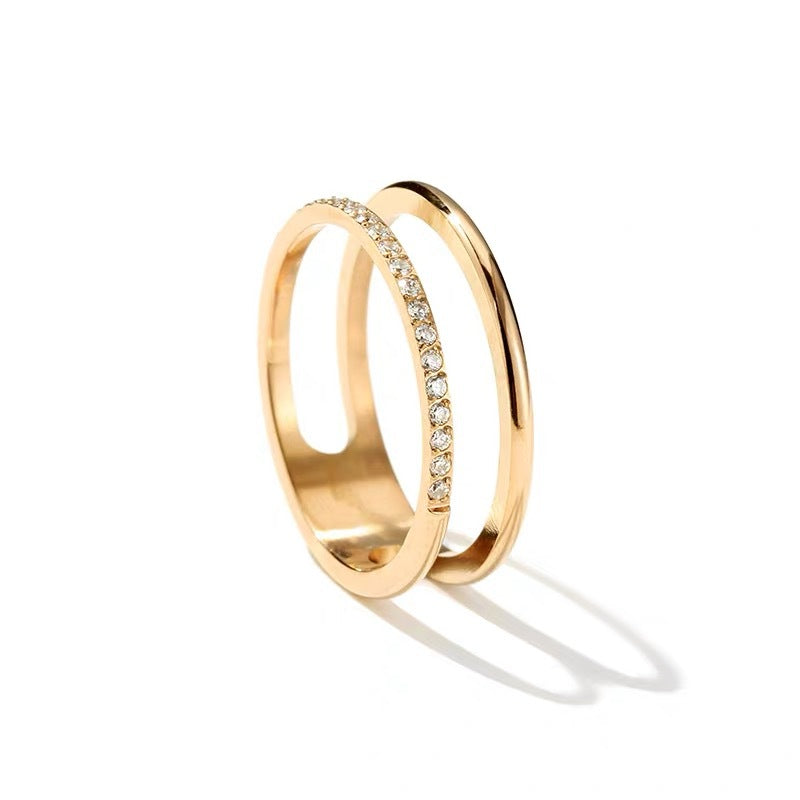 Women's Micro Inlaid Zircon Row Diamond Titanium Steel Rose Gold Rings
