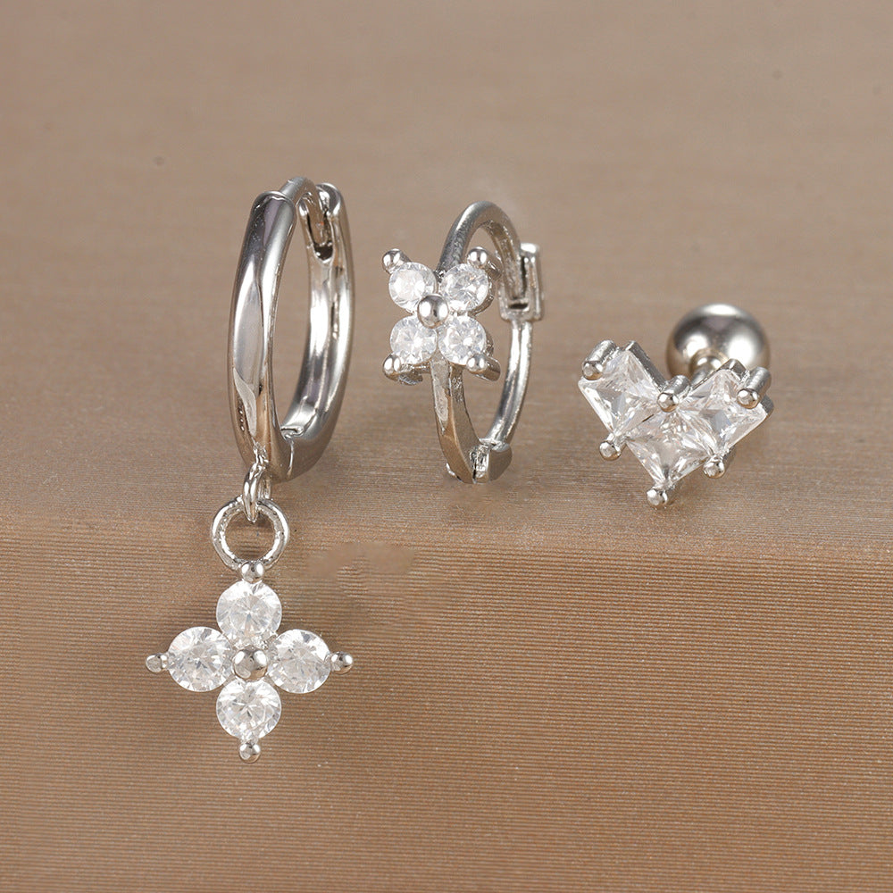 Women's Ear Micro Inlaid Zircon Flower Suit Light Rings