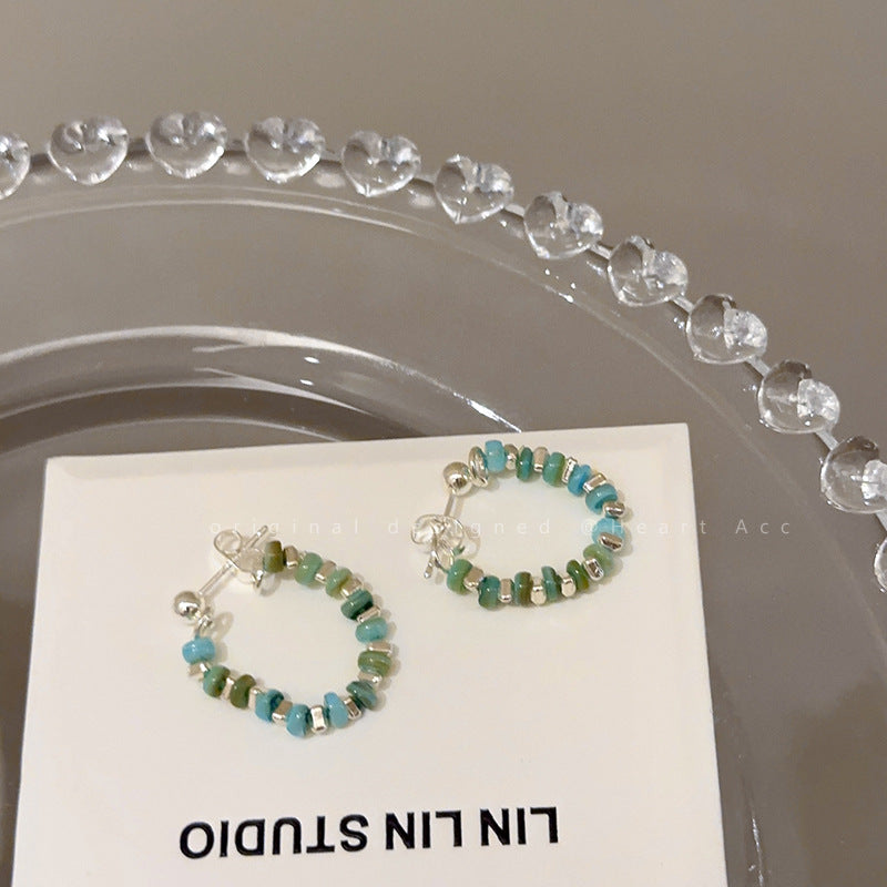 Dopamine Colorful Beaded Sier Female Light Luxury Earrings