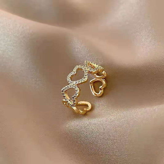 Women's Style Hollow Love Heart-shaped Fashion Personality Diamond Opening Retro Simple Rings