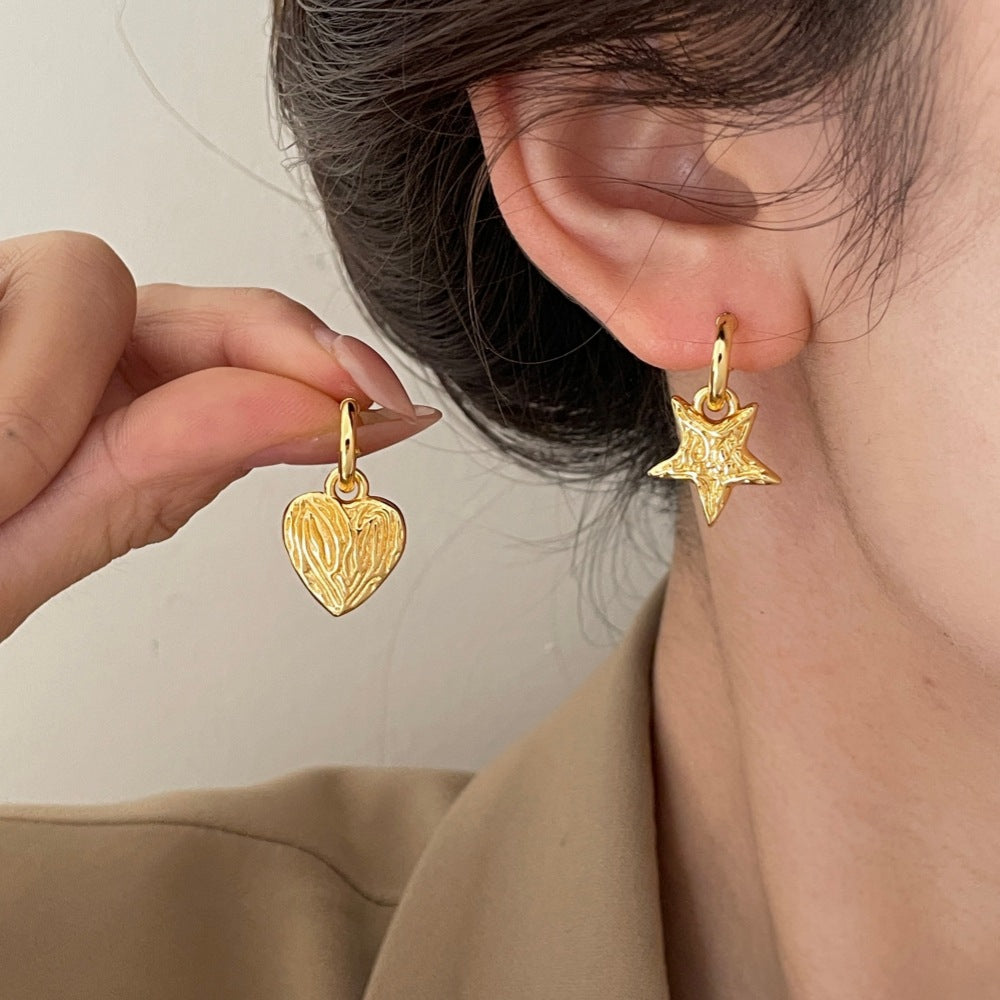 Five-pointed Star Love Heart Asymmetric Eardrops Advanced Design Personality Temperament Rings