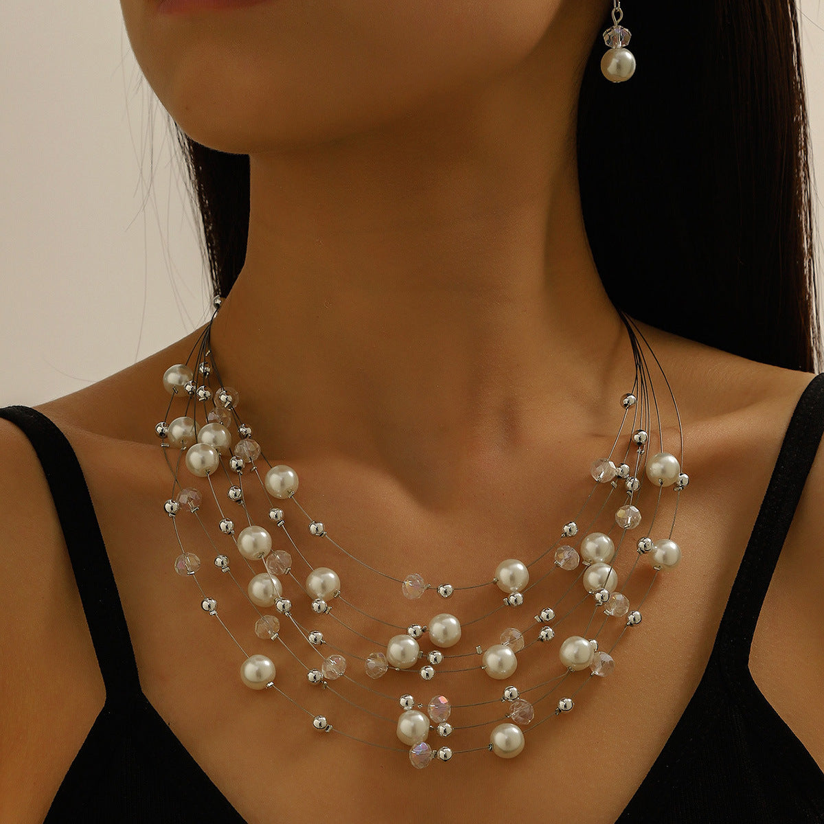 Women's Fashion Style Korean Love Pink Beaded Simple Graceful Jewelry Set