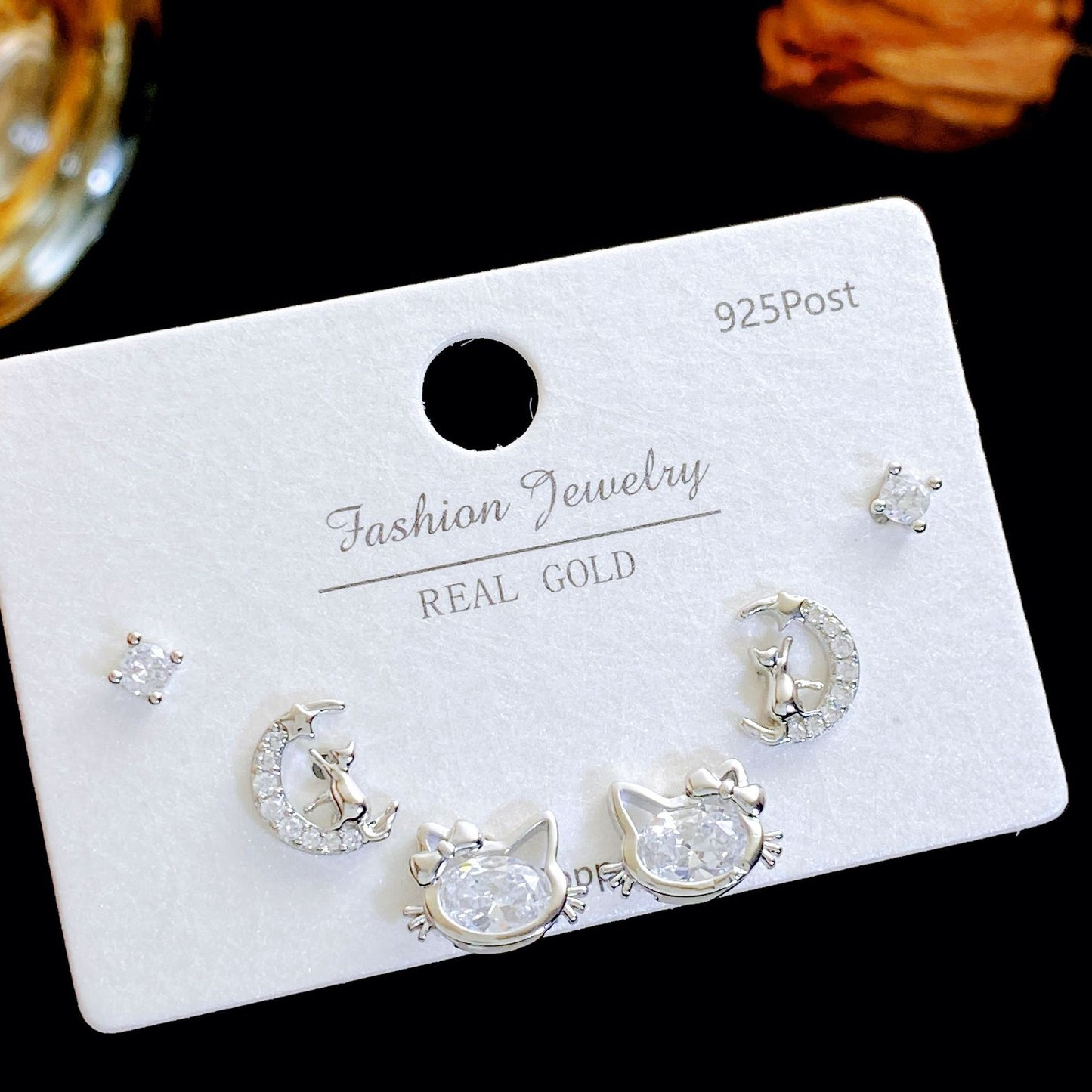 Micro Inlaid Zircon Pearl Commuter Three Pairs Earrings