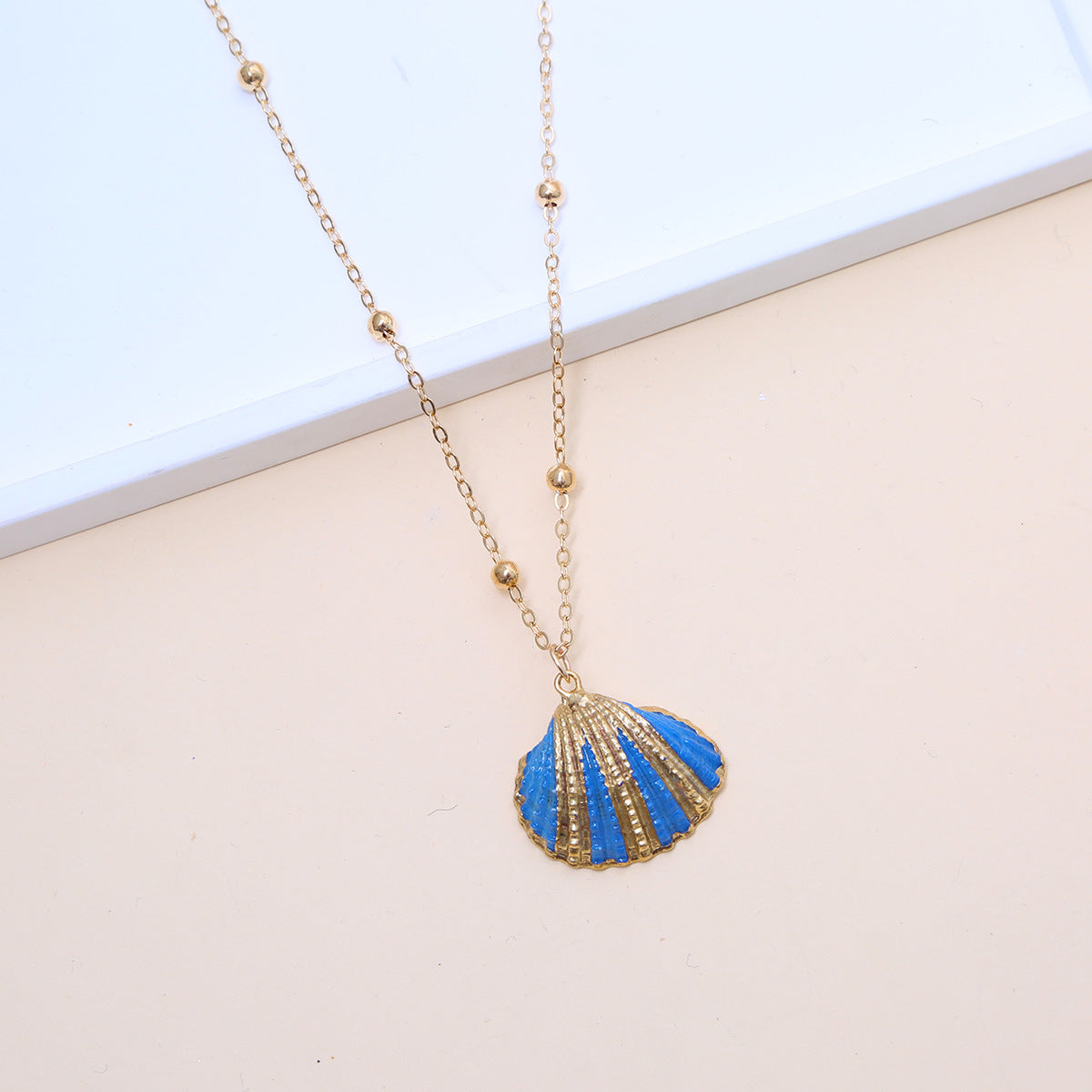 Ball Bead Chain Natural Shell Electroplated Necklace