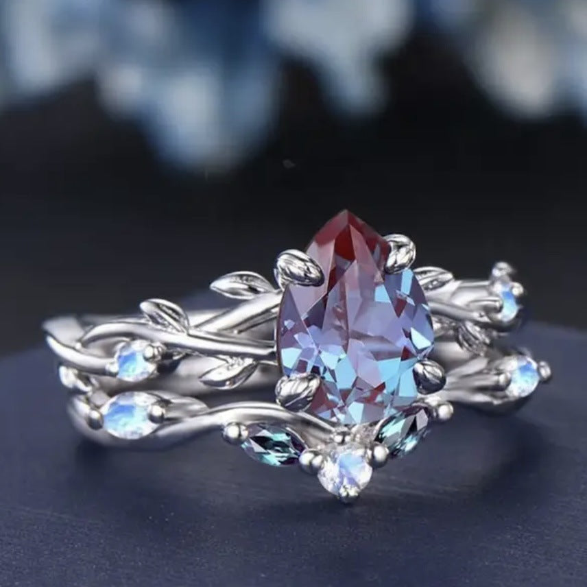 Women's Colorful Stone Diamond Water Drop Zircon Simple Rings
