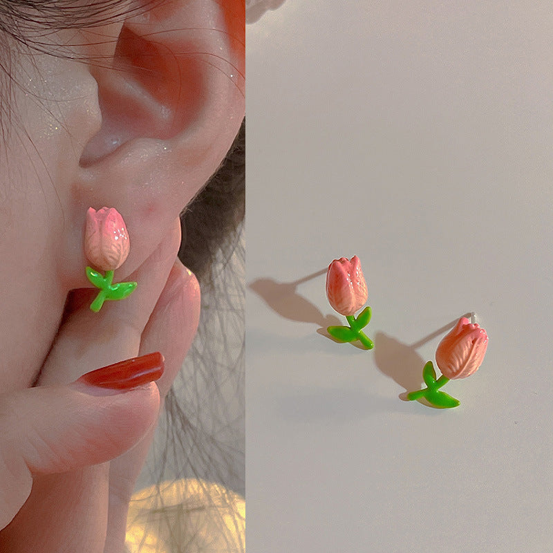 Design Bowknot Flower Fashion Sense Sier Earrings