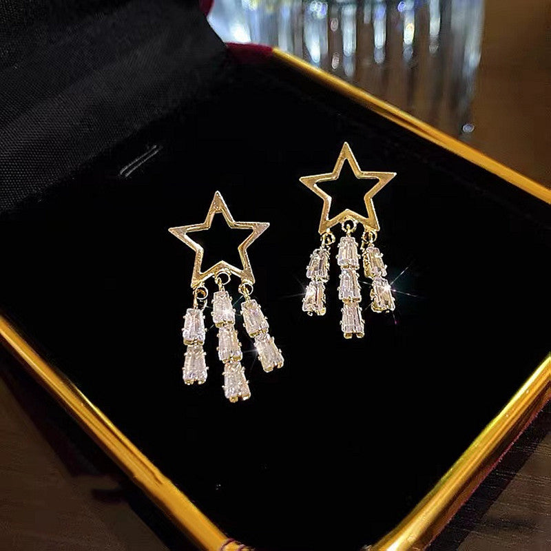 Light Luxury Temperament Star Tassel Sier Pin Earrings