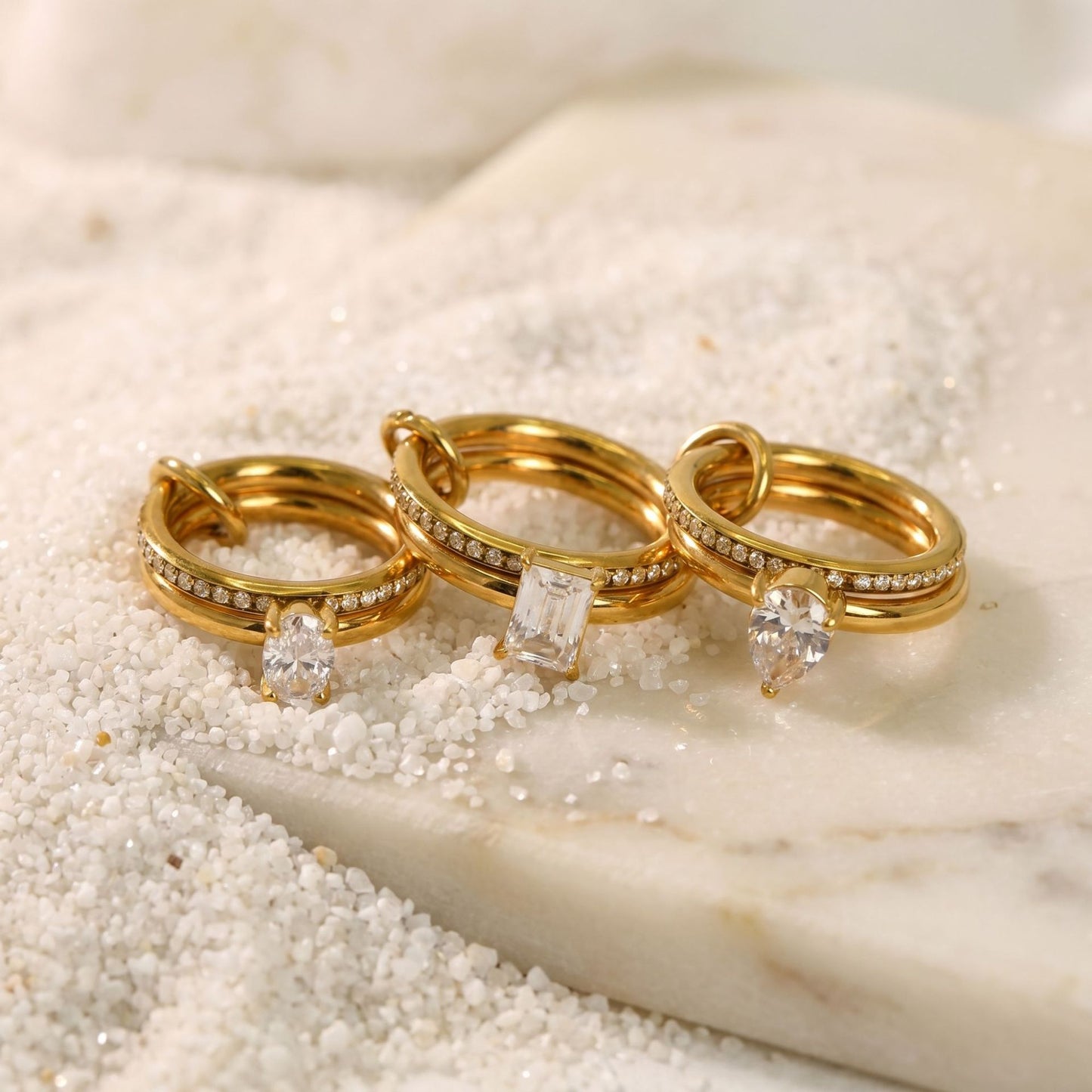 Popular Gold-plated Diamond Three Main Diamonds Ring