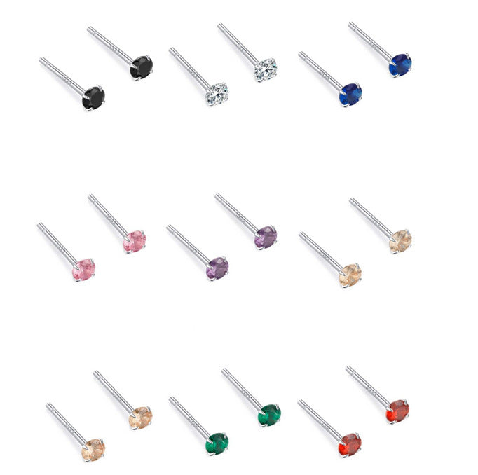 Rhinestone Color Sterling Sier Female Zircon Earrings