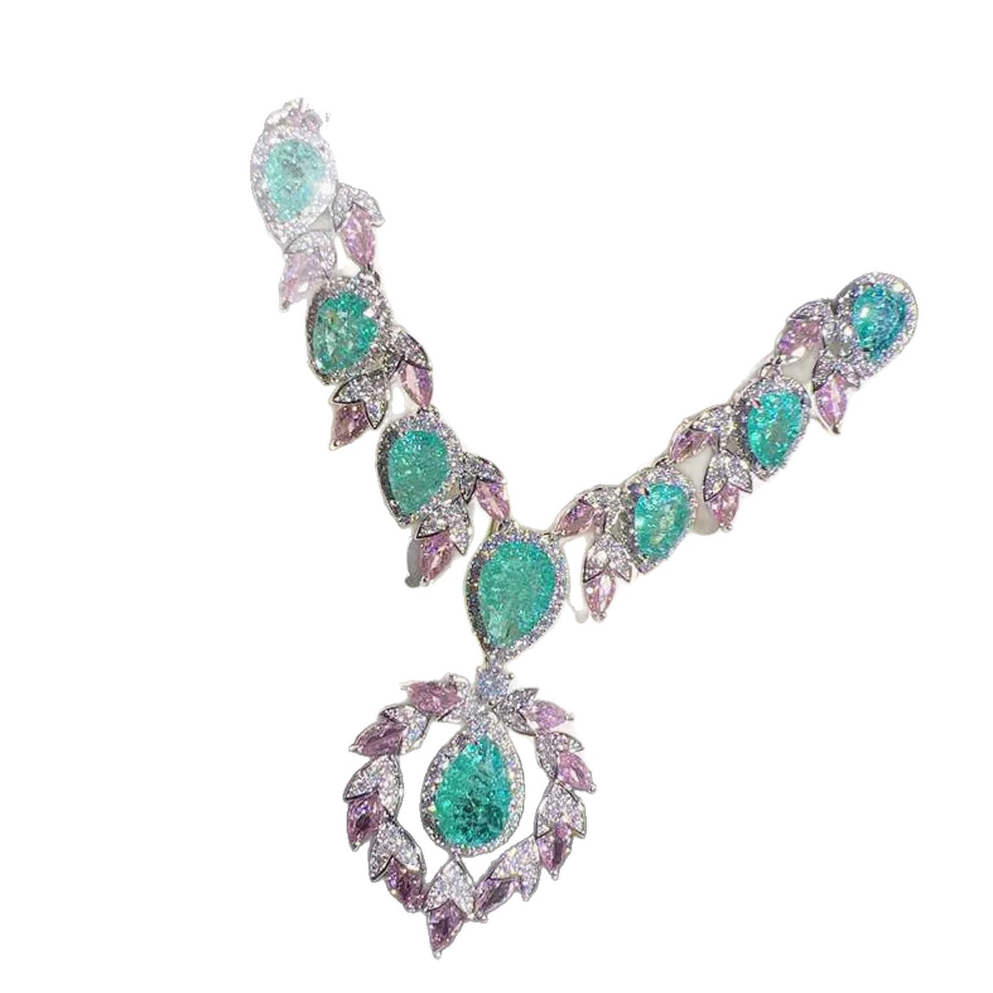 Light Luxury Pink Green Zirconium Bride Evening Dress Palace Style Necklace