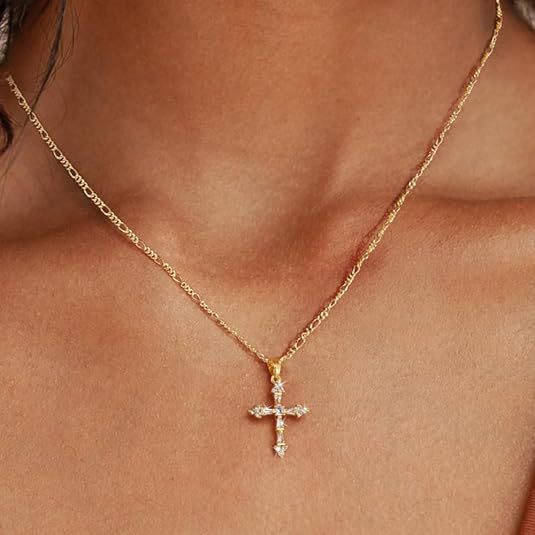 Women's Full Diamond Cross Gold-plated Clavicle Chain Pendants
