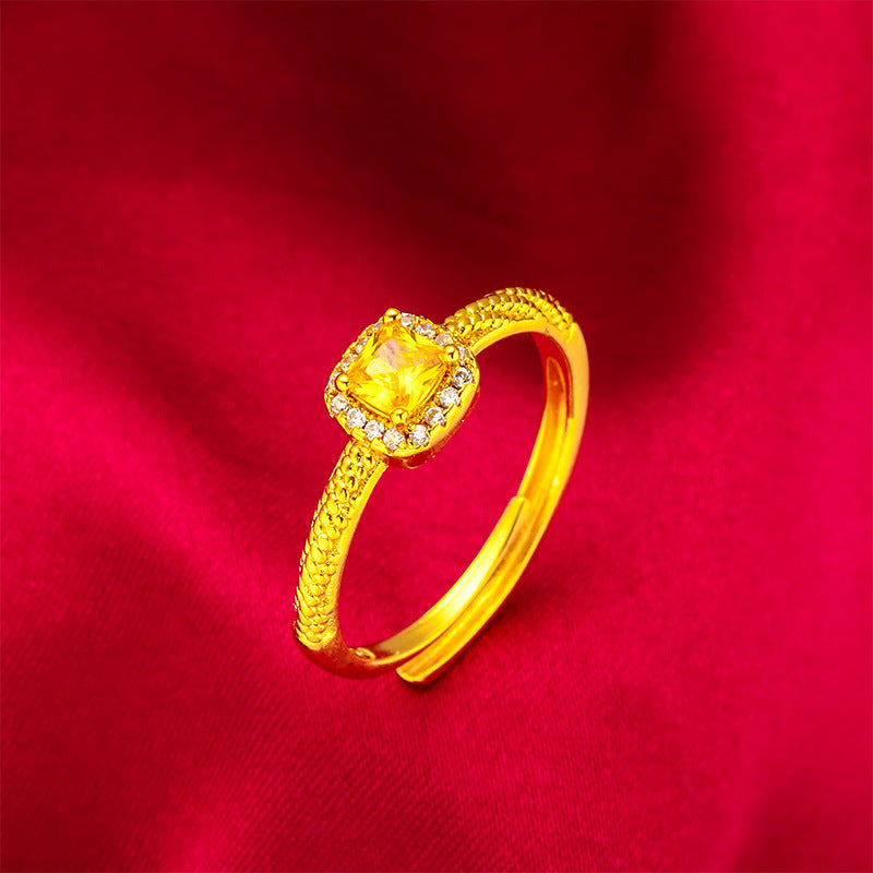 Women's Vietnam Placer Gold Small Sugar Cube Fashion Rings