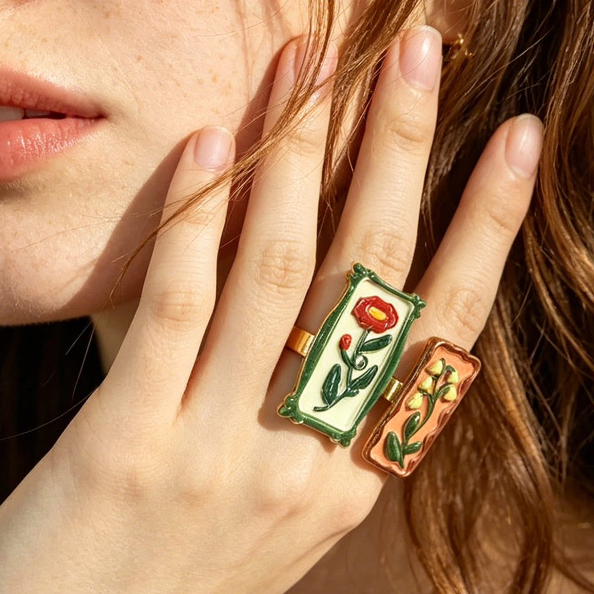 Women's Elegant Geometric Retro Trendy Three-dimensional Oil Dripping Ring