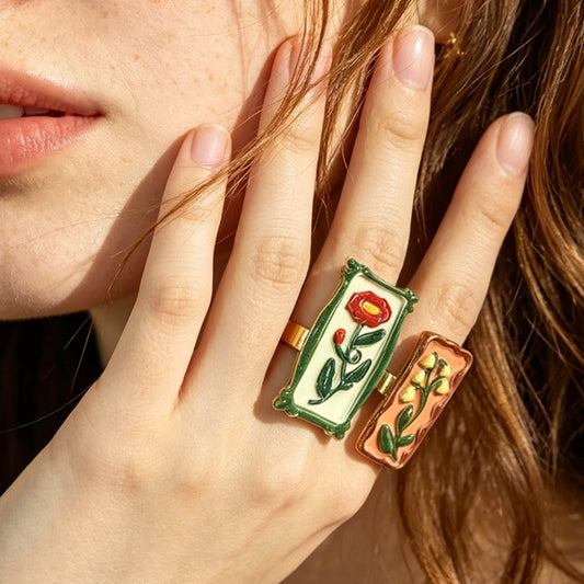 Women's Elegant Geometric Retro Trendy Three-dimensional Oil Dripping Ring