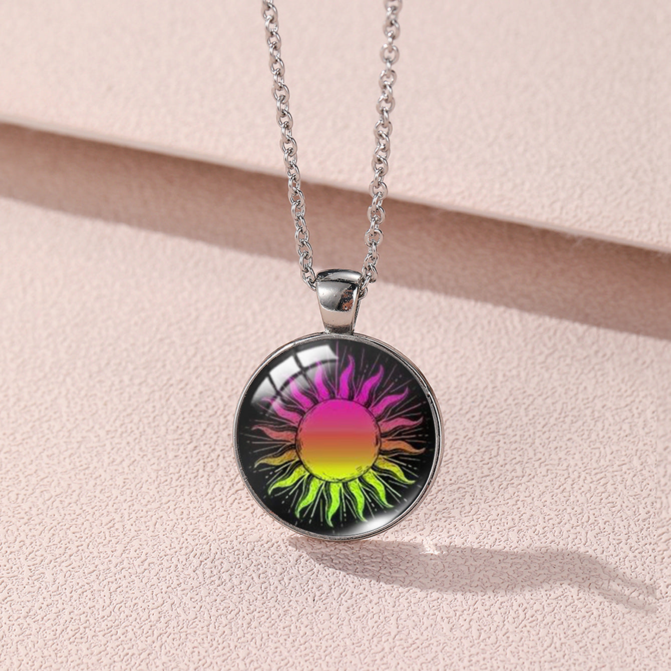 Sun Moon Lovers Couple Star Luminous Time Stone Valentine's Necklace