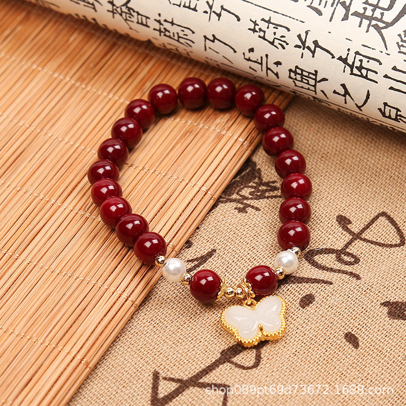 Chinese Retro Cinnabar Glaze Female National Fashion Temple Cultural Creative Bracelet