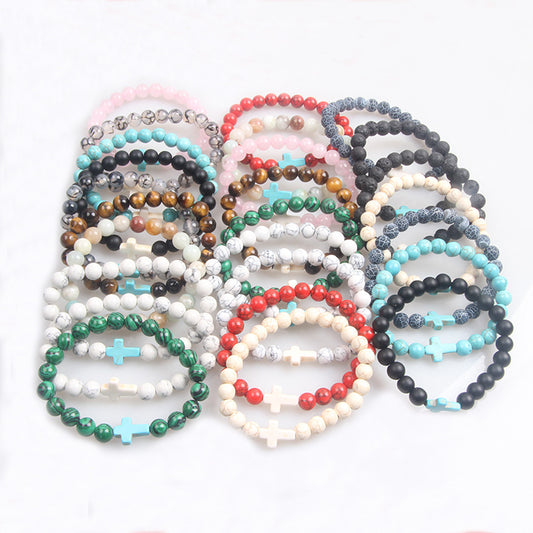 Women's & Men's Turquoise Cross Volcanic Rock Beaded Vintage Bracelet