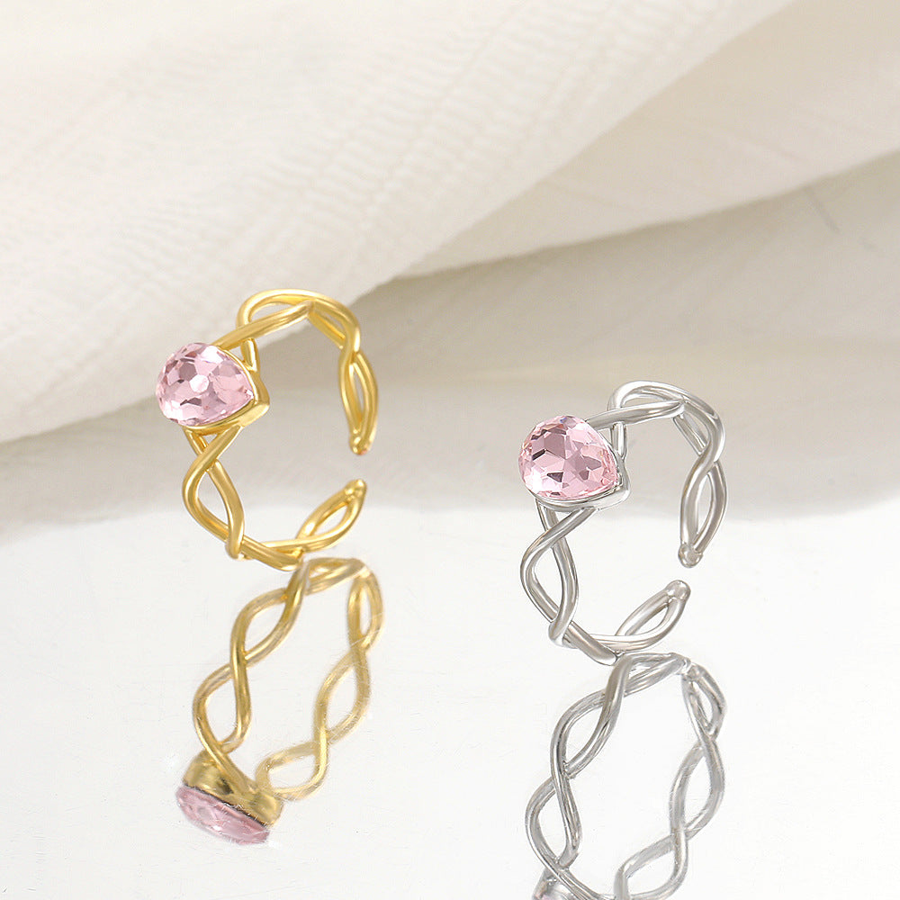 Drop Minority Fashion Pink Zircon Opening Rings