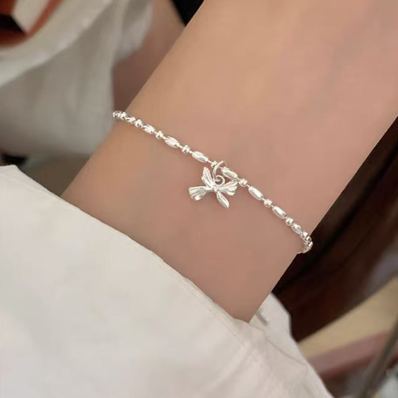 Women's Exquisite Sterling Sier Snake Bones Chain Ball Stitching Asymmetric Light Bracelet