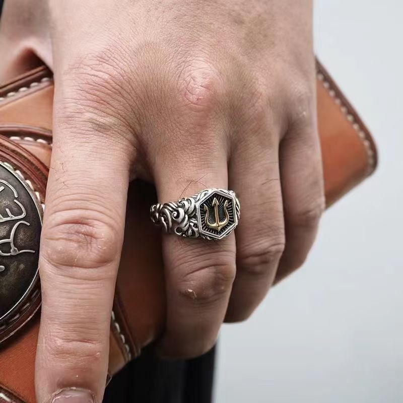 Men's Vintage Sea God Series Marine Trident Ring