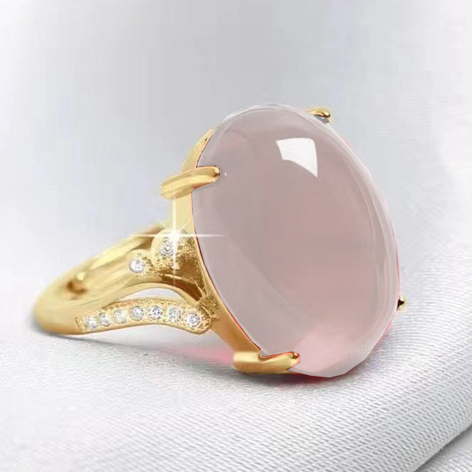 Chalcedony Female Sterling Sier Inlaid Canary Stone Agate Adjustable Ring