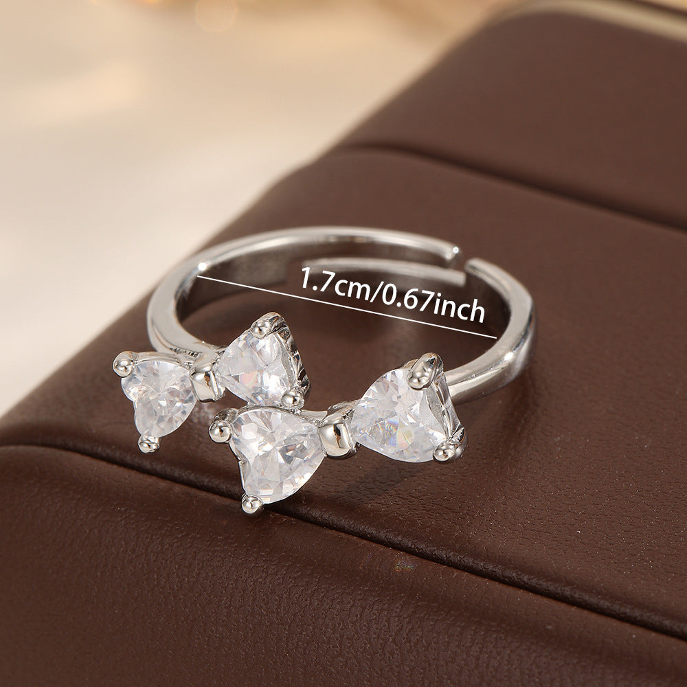 Gold Inlaid Color Zirconium Cold Wind Bow Trendy Grace Open Ring