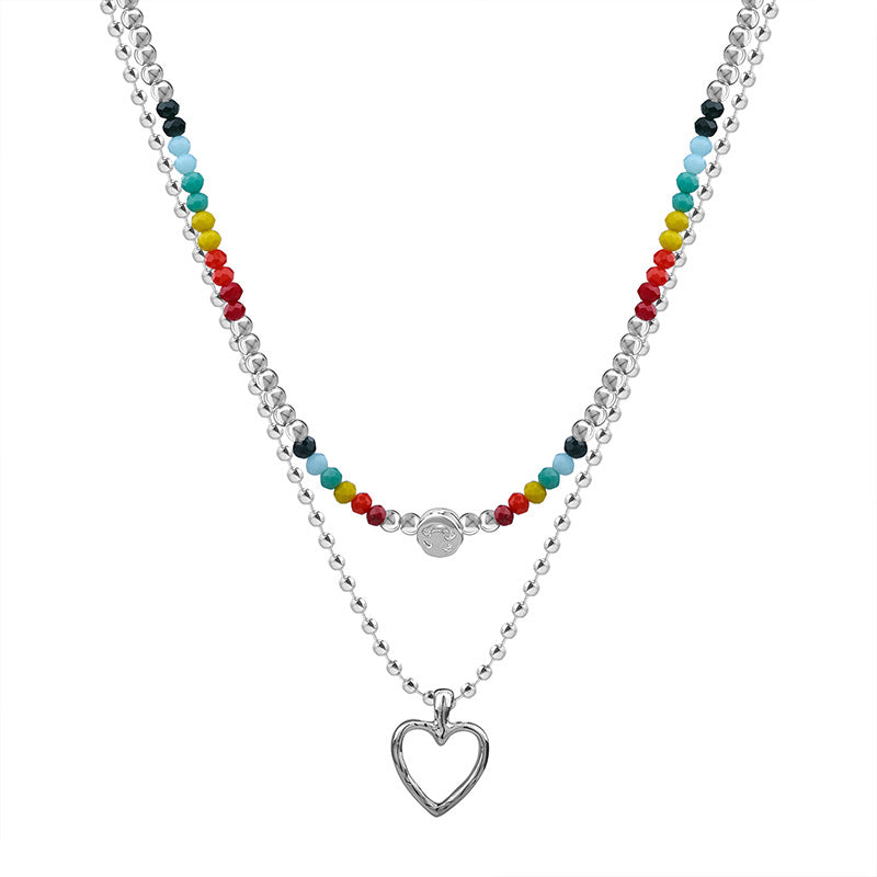 Colorful Beaded Double Layer Twin Love Sweater Female Necklace
