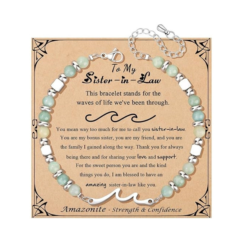 Women's Natural Stone Beaded Cross Lobster Buckle Adjustable Band Bracelet