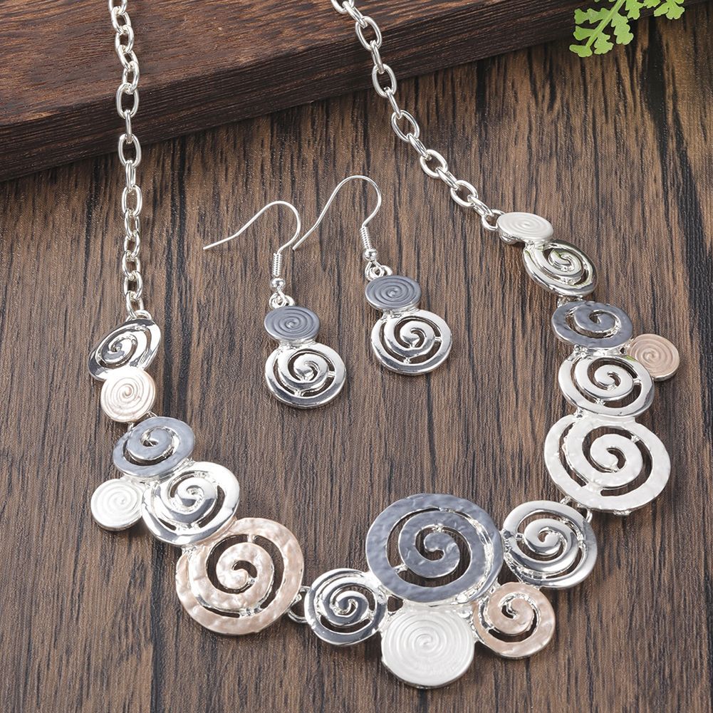 Women's Creative Design Zinc Alloy Geometric Round Spiral Colorful Oil Hollow Jewelry Set