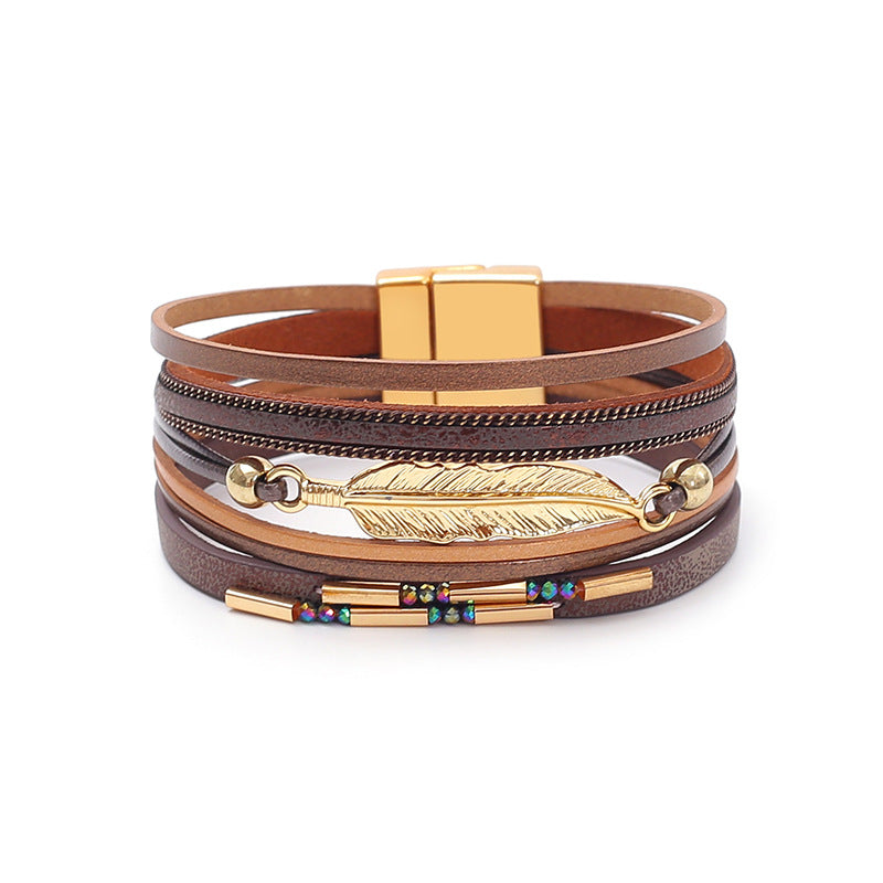Women's Bohemian Style Leather Vintage Feather Classic Bracelets