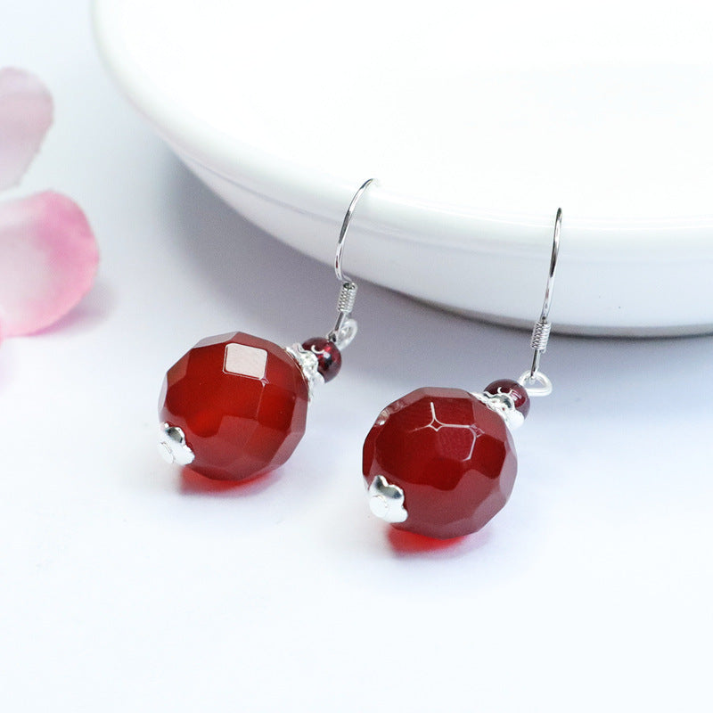 Jequirity Bean Sier Natural Red Agate Chalcedony Ear Hook