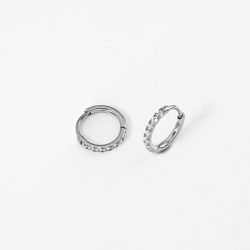 High Quality Carved Stainless Steel Studded With Zircon Titanium Earrings