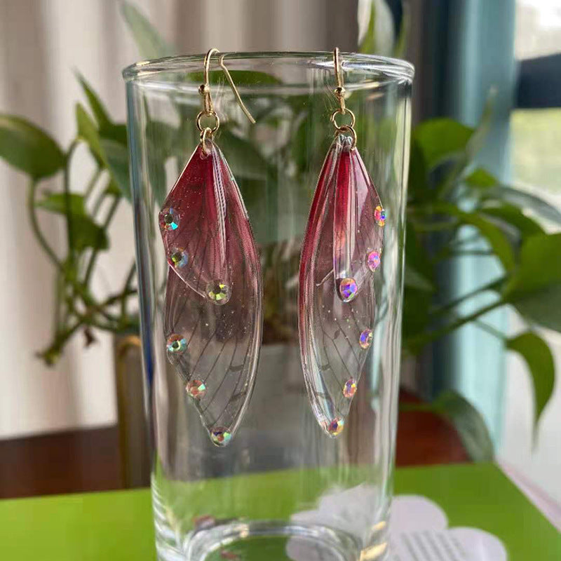 Women's Sier Cicada Wings Ear Hook Butterfly Temperamental Fairy Long Eardrop Earrings
