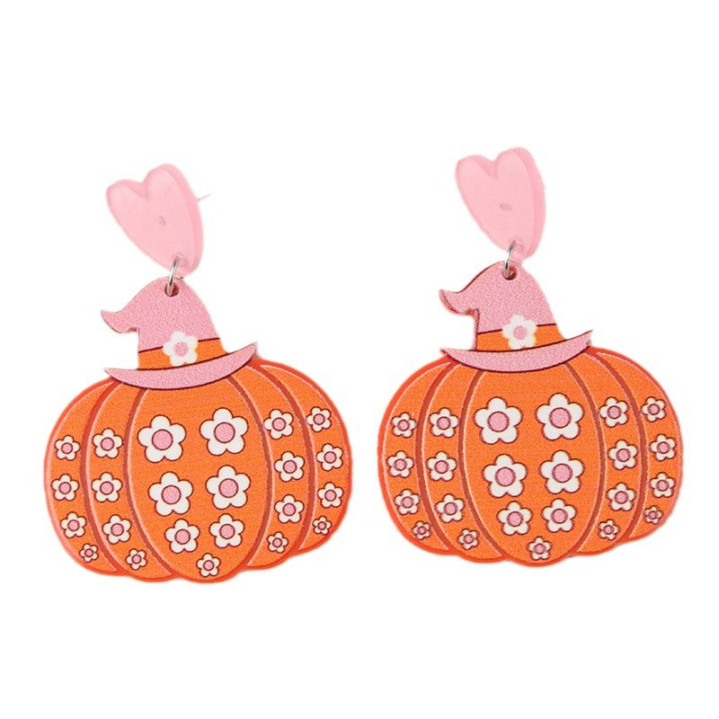 Halloween Series Acrylic Pumpkin Cartoon Funny Earrings