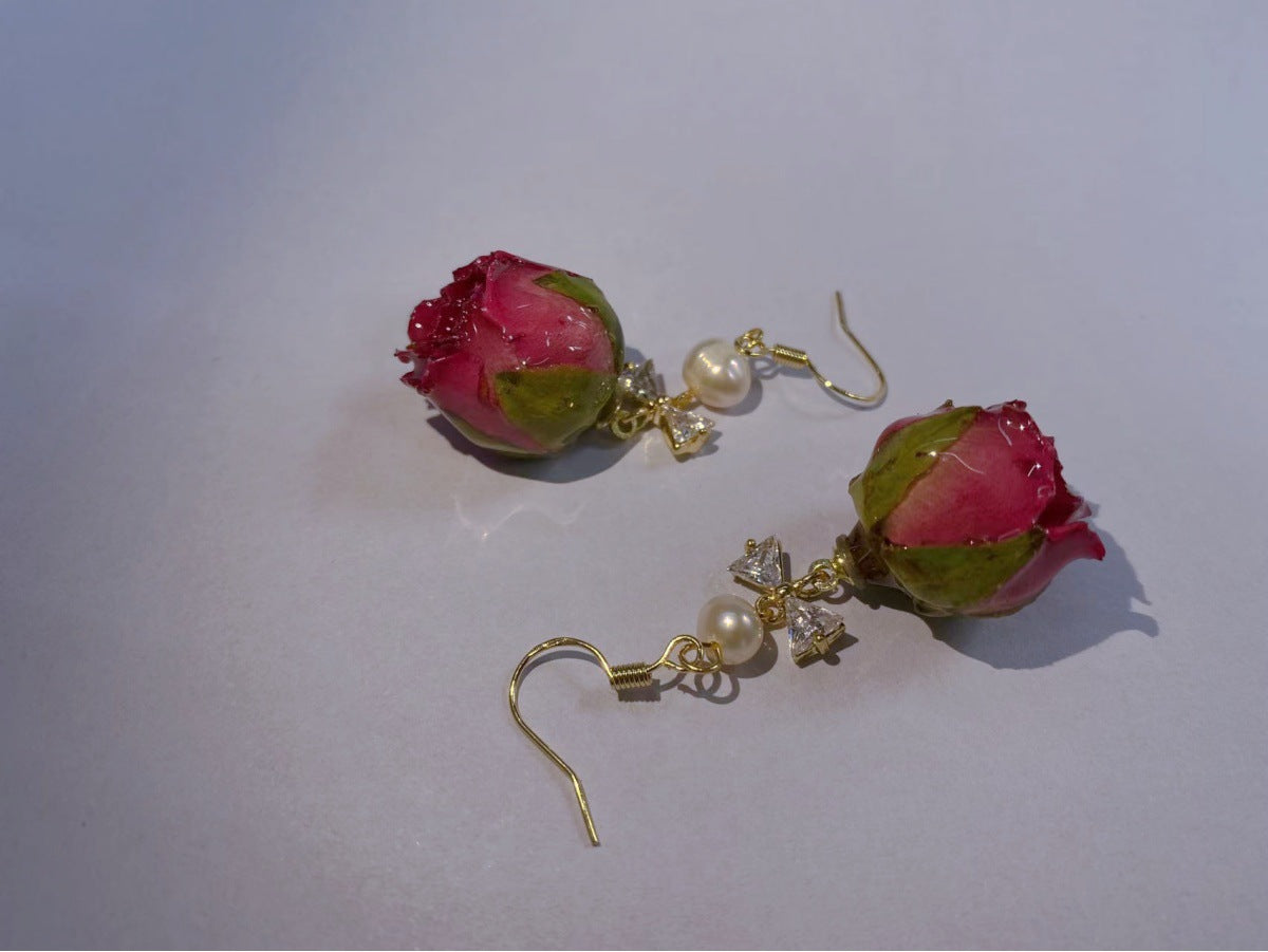 Women's Niche Design Preserved Fresh Flower Rose Earrings