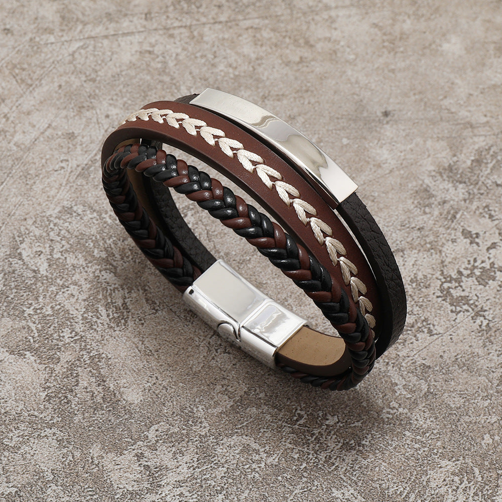 Personalized Leather Titanium Steel Alloy Magnetic Buckle Simple Bracelet