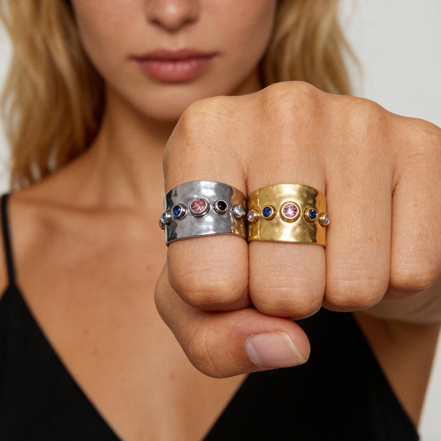 Women's Colorful Crystals Temperament Personality Design Titanium Rings