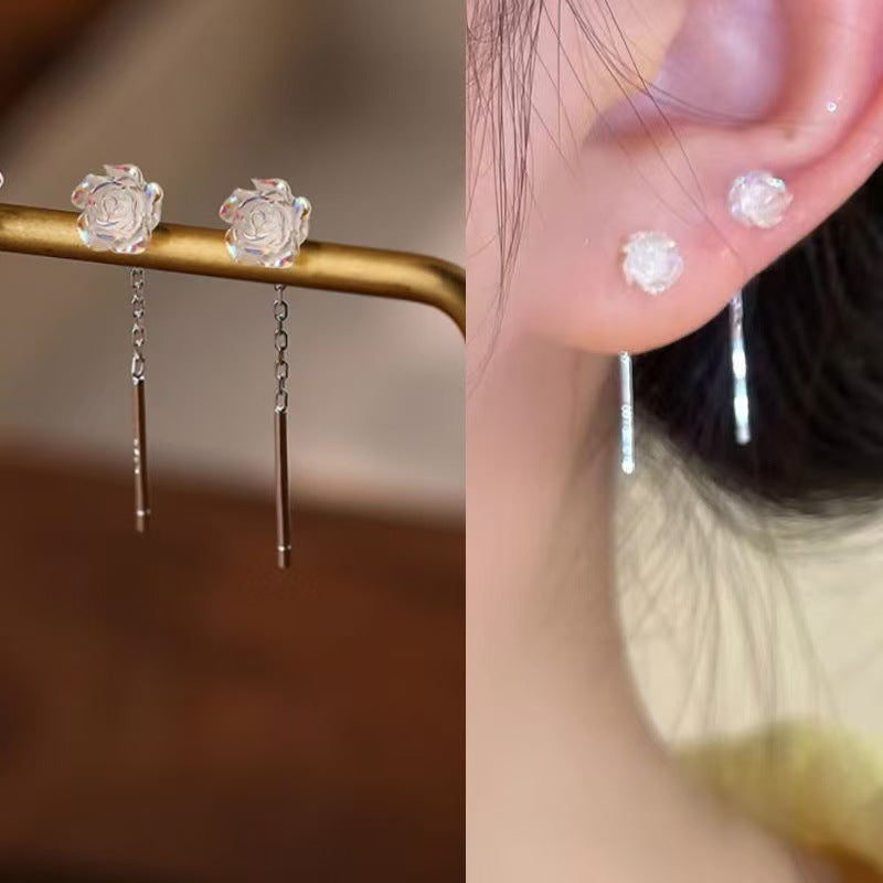 Rose Transparent Female Fairy Gentle Flower Version Simple Stud Earrings