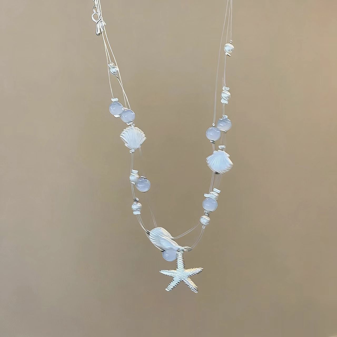 Women's Fish Line Starfish Shell Pearl Seaside Vacation Versatile Necklace
