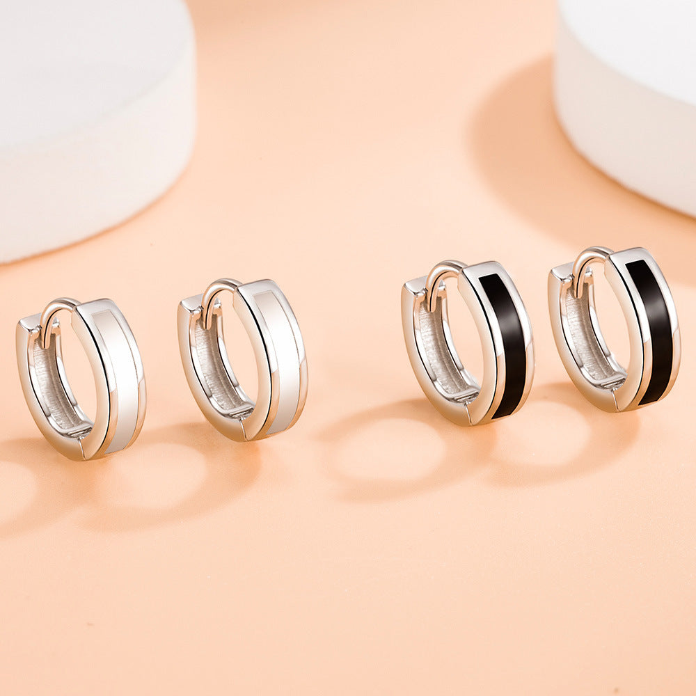 Simple Style Retro Minority Design Black White Dripping Line Ear Earrings