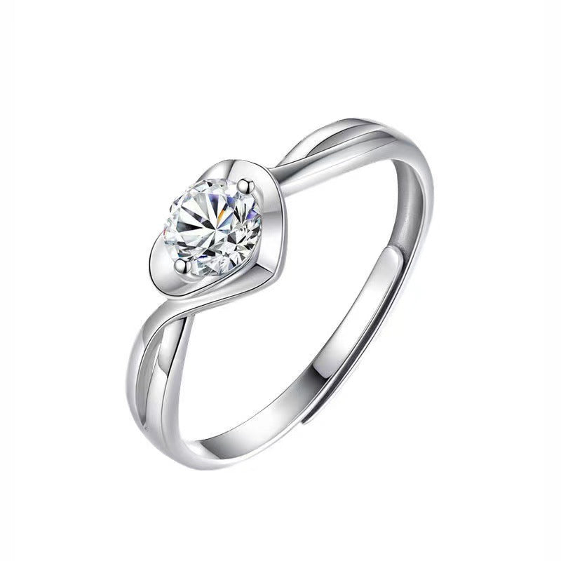 Women's Korean Style Elegant Heart-shaped Imitation Moissanite Design Light Luxury Couple Ring
