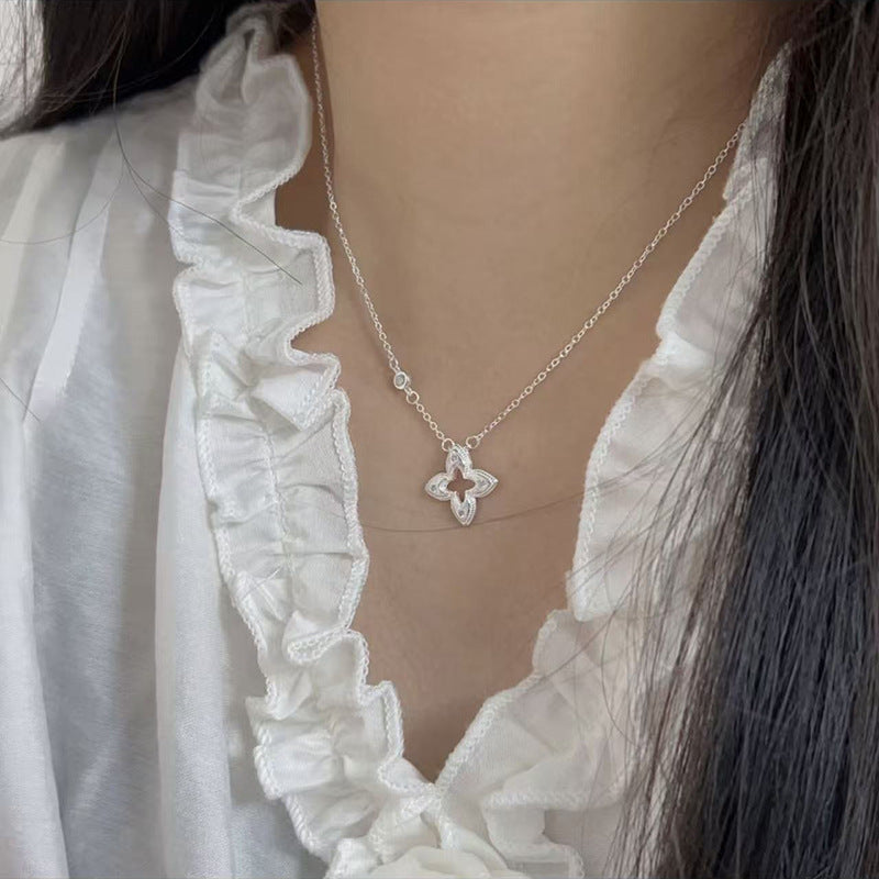 Women's Sier Lucky Beads Bowknot Clavicle Chain Light Luxury Minority High-grade Necklace