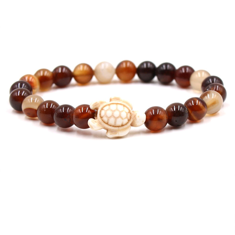 Women's & Men's Natural Yellow Tiger's Eye Beads Turquoise Turtle Bracelet