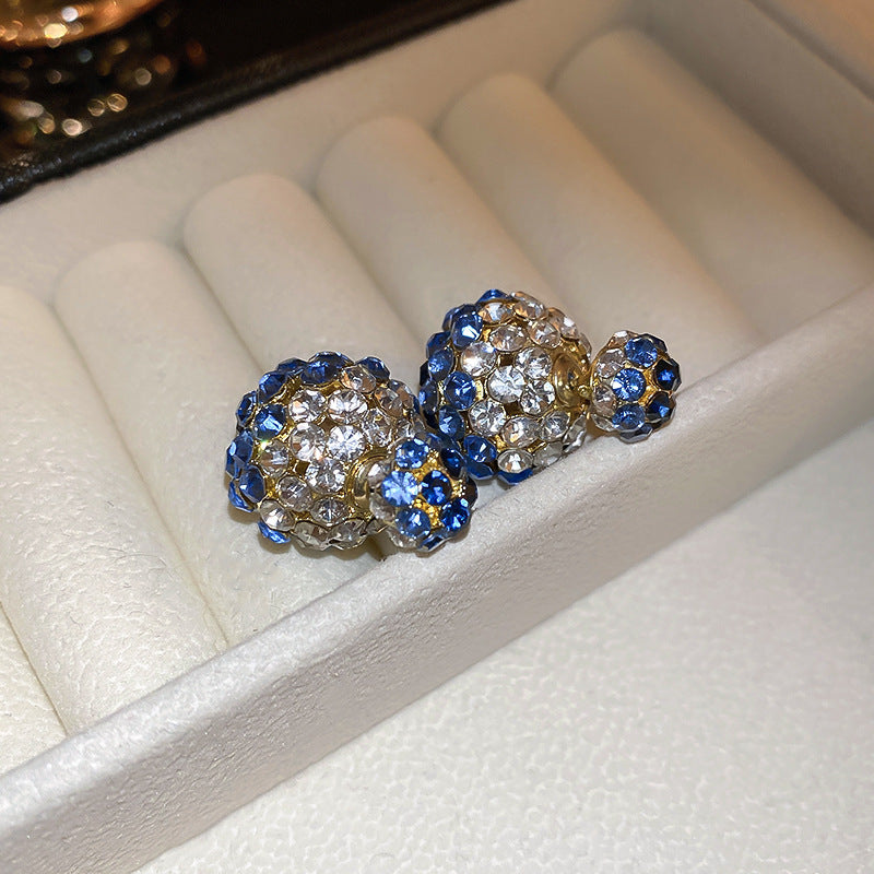 Blue Crystal Butterfly Flower Fashion Simple Fresh Light Luxury High Earrings